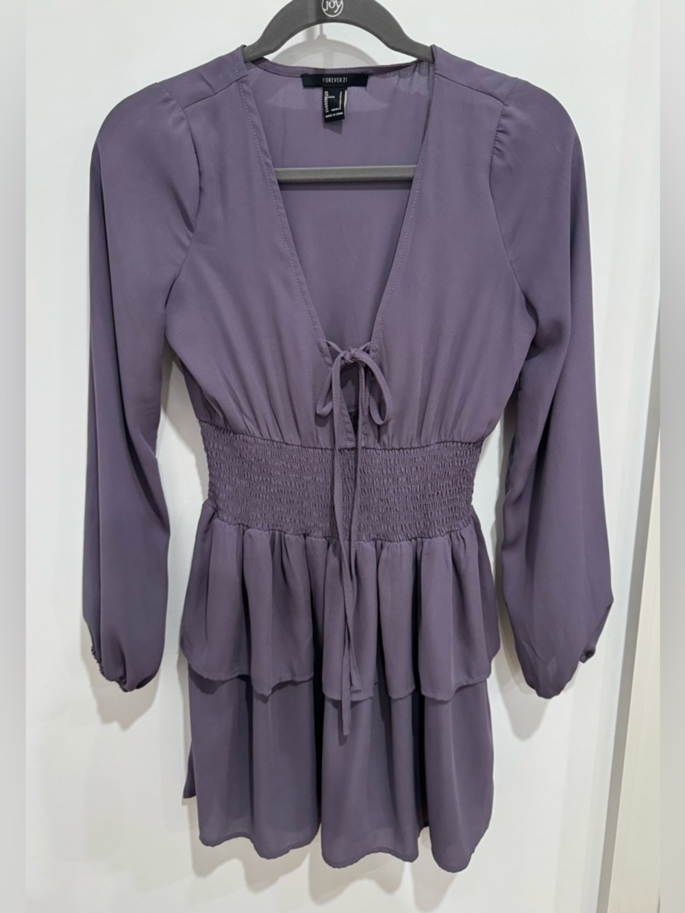 Forever 21 Dusty Lavender Tie-Front Smocked Mini Dress